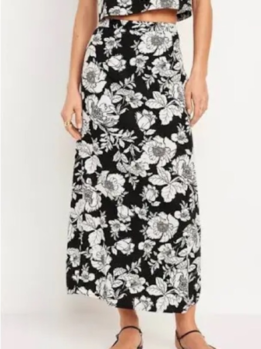 Old Navy High Waisted Linen Blend Maxi Column Skirt Black Floral Dark Floral XL